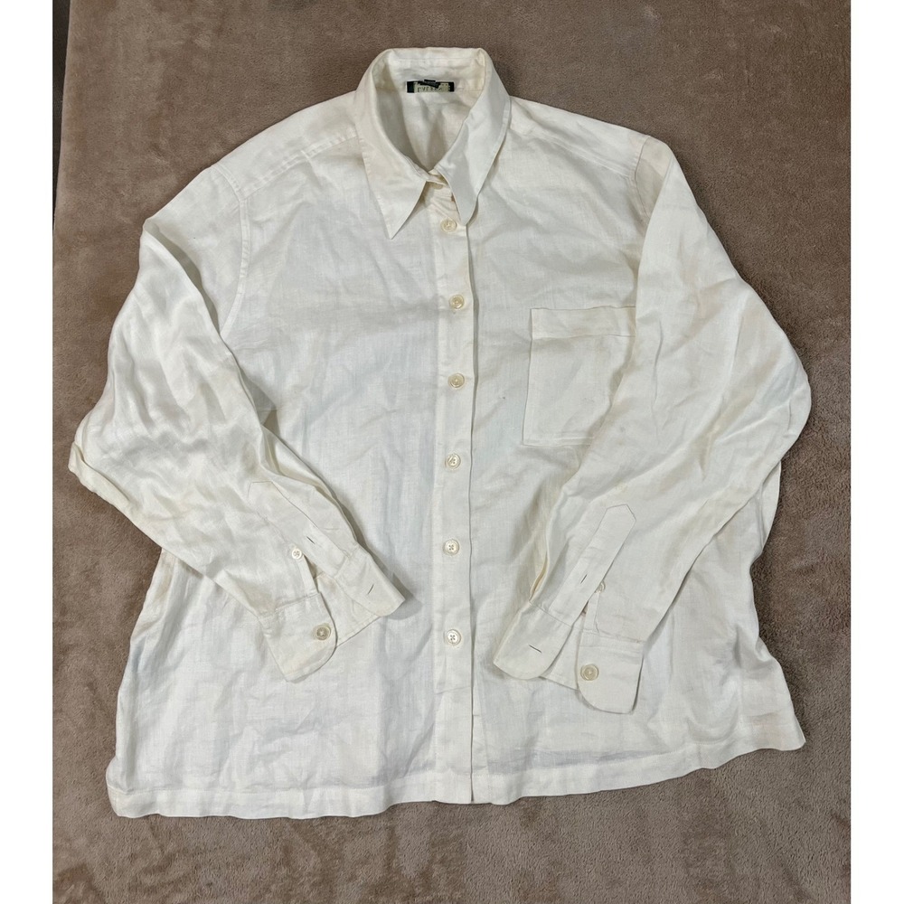 Lauren Ralph Lauren Linen Shirt Women's Plus Size 3X Ivory White Button Up L/S